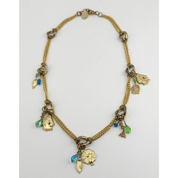 Vintage crystal charm necklace feathers, birdhouse, peacock, Indian chief - Picture 1 of 4